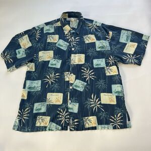 Pineapple Moon Mens Hawaiian Aloha Button Front Short Sleeve Silk Shirt XL